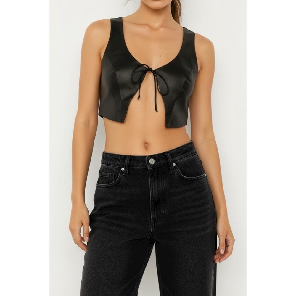 ARE YOU AM I Kih Silk Satin Vest, Black, Medium